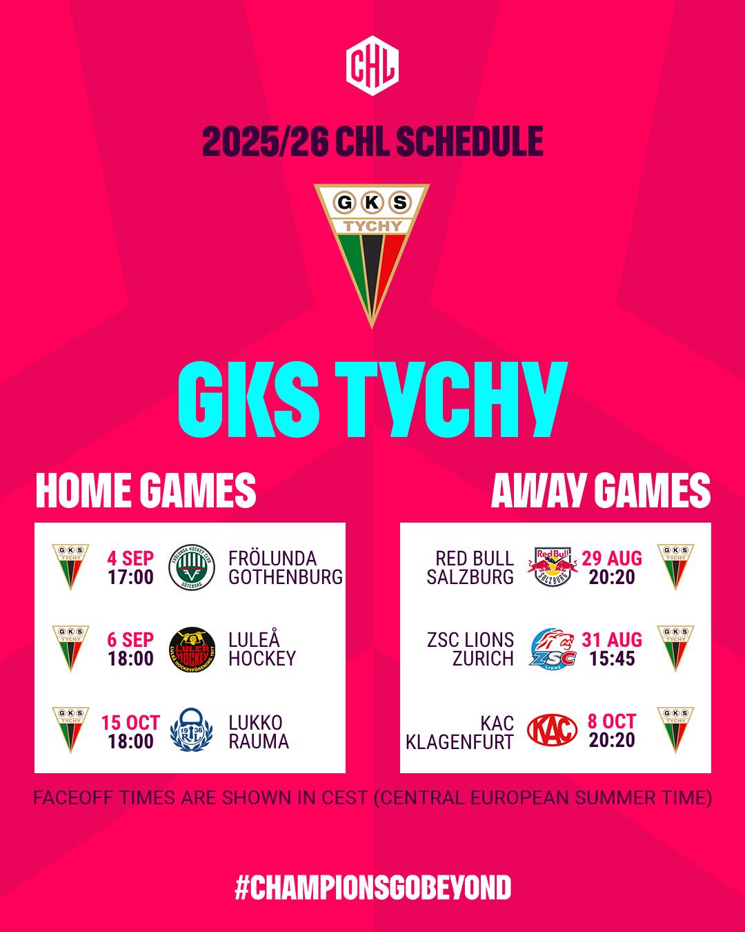 Terminarz meczów GKS Tychy w Hokejowej Lidze Mistrzów 